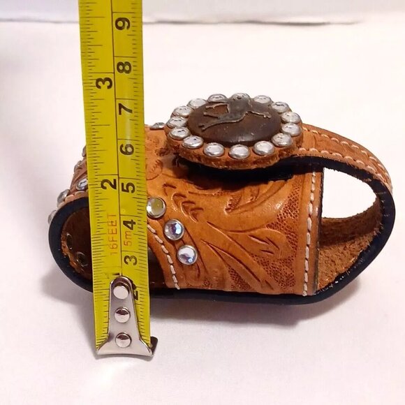 VTG Tooled Brown Tan Leather Western Cowboy Decor Flip Phone Holster Belt Clip - Picture 7 of 11